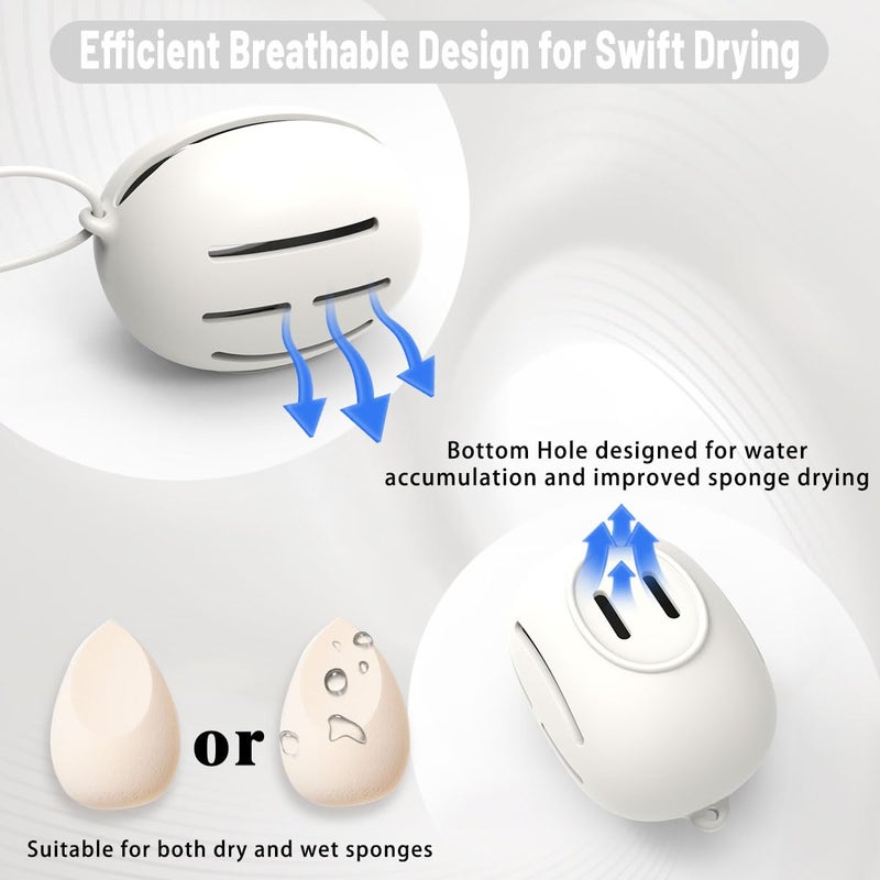 YalsFTY Silicone Makeup Sponge Holder, Triple-Sided Breathable Beauty Blender Case for Travel and Daily Use, Shatterproof Storage, Quick-Drying, and Fits Sponges - White - Image 3